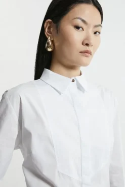 Cotton Poplin Striped Bib Detail Woven Shirt