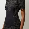 Cotton Quilted Cutwork Beaded Woven Mini Dress