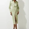 Cotton Sateen Woven Cargo Shirt Midi Dress