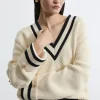 Cotton V Neck Knit Boxy Sweater