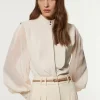 Crinkle Balloon Sleeve High Neck Woven Shirt