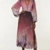 Crinkle Pleat Border Floral Balloon Sleeve Woven Midi Dress