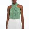 Cross Neck Jersey Stretch Sequin Bodysuit
