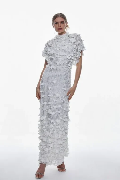 Crystal Applique Angel Sleeve Woven Maxi Dress
