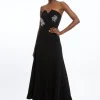 Crystal Embellished Bandeau Tailored Contrast Maxi Dress