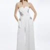 Crystal Embellished Bandeau Wrap Tailored Wide Leg Jumpsuit