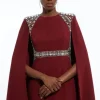 Crystal Embellished Cape Detail Mini Dress