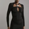 Crystal Embellished Draped Mini Dress
