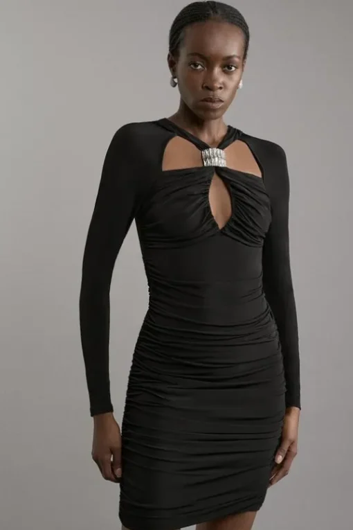 Crystal Embellished Draped Mini Dress