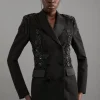 Crystal Embellished Tailored Tuxedo Blazer Mini Dress