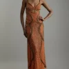 Cut Out Detail Embellished Beaded Woven Maxi Dress