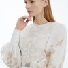 Cutwork Organdie Balloon Sleeve Woven Midi Dress