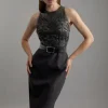 Cutwork Pu Halter Neck Belted Tailored Midi Dress