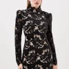 Cutwork Velvet Mini Dress