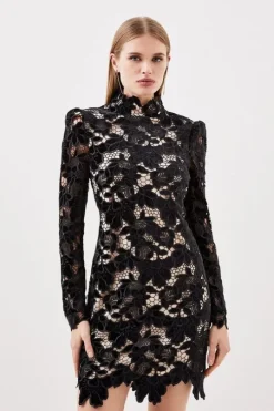 Cutwork Velvet Mini Dress