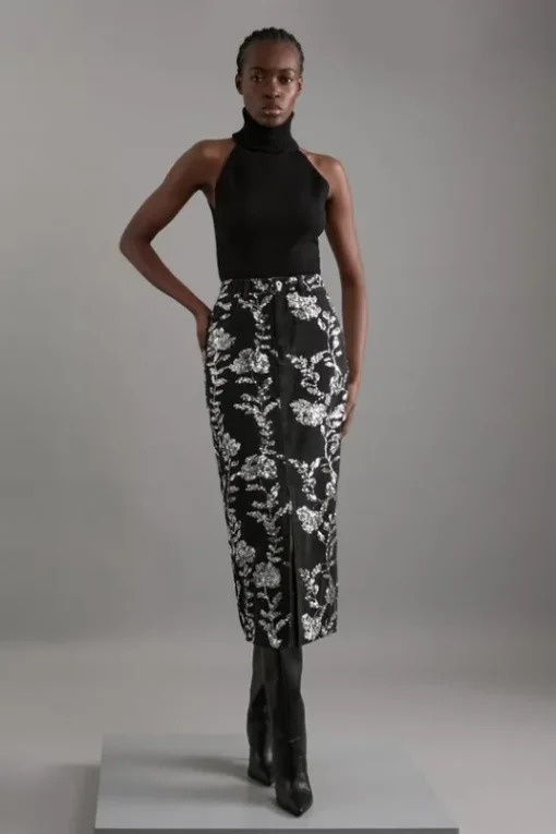 Denim All Over Floral Sequin Set
