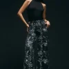 Denim All Over Floral Sequin Wide Leg Pants