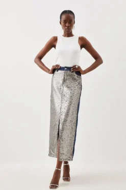 Denim & Sequin Maxi Skirt