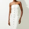 Denim Bandeau Button Through Maxi Dress