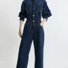 Denim Button Through Jumpsuit
