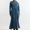 Denim Collared Belted Maxi Dress