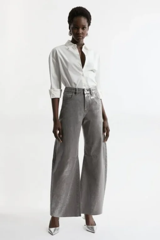 Denim Foiled Wide Leg Jeans