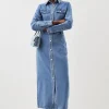Denim Long Sleeve Midi Shirt Dress