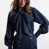 Denim Pussybow Denim Blouse