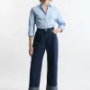Denim Straight Leg Turn Up Hem Jeans