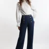 Denim Tailored Button Front Straight Leg Jeans