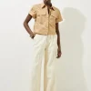 Denim Waistband Detail Wide Leg Pants