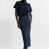 Denim Woven Cargo Pocket Tailored Midi Skirt