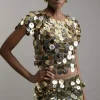 Disc Sequin Cap Sleeve Crop Top
