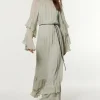 Drama Kimono Viscose Georgette Woven Maxi Dress With PU Belt