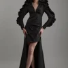 Drama Taffeta Rosette Woven Mini Dress