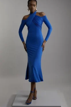 Drapey Crepe Twist Midaxi Dress