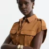 Drapey Polished Twill Utility Pocket Detail Woven Shirt