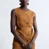 Drapey Polished Twill Utility Buttoned Woven Top