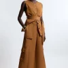 Drapey Polished Twill Utility Cargo Wide Leg Woven Pants