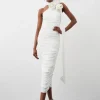 Drapey Ruched Jersey Rosette Midi Dress