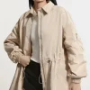 Drawstring Waist Collared Zip Through Mid Length Jacket