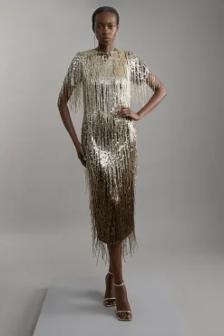 Embellished And Beaded Tassel Woven Maxi Dress