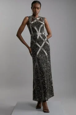Embellished And Beaded Woven Maxi Dress