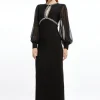 Embellished And Chiffon Sleeve Figure Form Knit Midaxi Dress