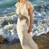 Embellished Applique Georgette Satin Woven Maxi Dress