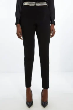 Embellished Waistband Slim Leg Dress Pants