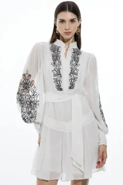 Embroidery Bib Detail Woven Mini