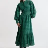 Eyelet Woven Midi Shirt Dress With Guipure Trim