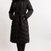 Faux Down Padded Belted Hooded Puffer Coat