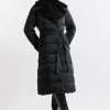 Faux Fur Lined Belted Longline Puffer Coat